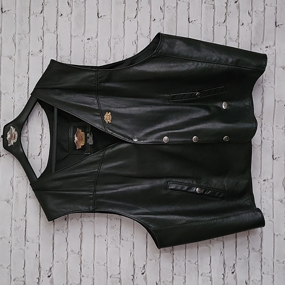 Harley-Davidson Men's Genuine Leather Vest, Snap Closure, Size Xxl - Picture 1 of 11